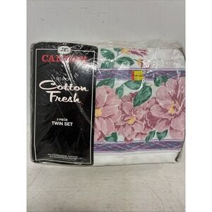Vtg NOS Cannon Cotton Fresh 3pc Twin Sheet Set "Cumberland" Floral Multicolor